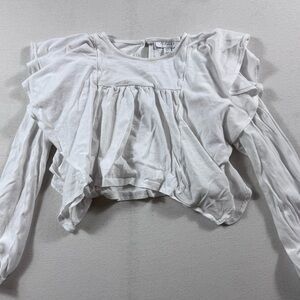 Topshop Women’s US 2 White Ruffle Crop Top Long Sleeve Cotton Peplum Keyhole